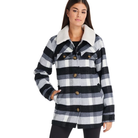 Koolaburra by UGG Sherpa-Collar Shacket Medium Black White Cozy Lined 2 pockets - Picture 1 of 15